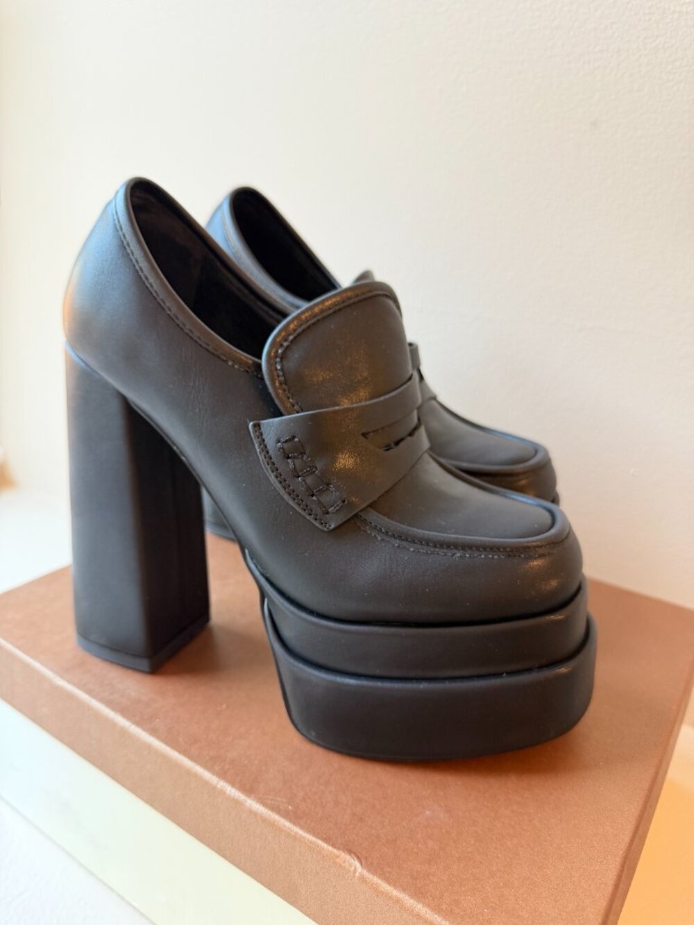 Black Platform Heeled Chunky Loafers- US 6- NWT